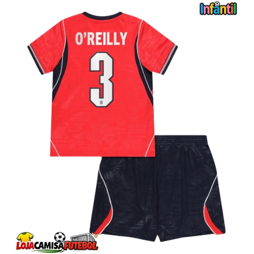 Camisa de Futebol Inglaterra Nico O'Reilly #3 Equipamento Secundário Infantil Mundo 2026 Manga Curta (+ Calças curtas)